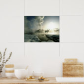 Sonnenaufgang Silhouette Elk am Burg Geyser Poster (Küche)