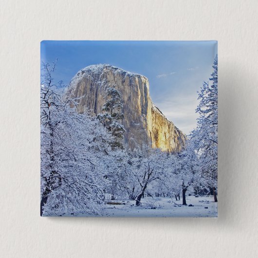 Sonnenaufgang trifft El Capitan durch Schnee Button (Vorderseite)
