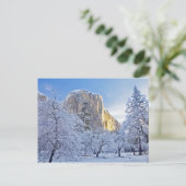 Sonnenaufgang trifft El Capitan durch Schnee Postkarte (Stehend Vorderseite)