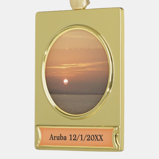 Sonnenaufgang über Aruba I Caribbean Seascape Banner-Ornament Gold (Links)