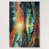 Sonnenaufgang über dem Bergsee als Sets des Mondes Puzzle (Vertikal)