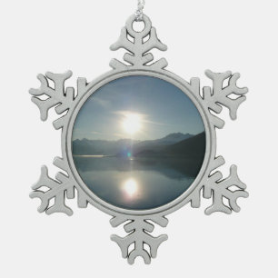 Sonnenaufgang über dem College Fjord Alaska Fotogr Schneeflocken Zinn-Ornament
