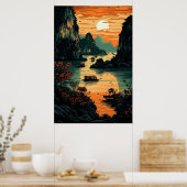 Sonnenaufgang über dem Fluss Poster Kunst, Dichtun (Küche)