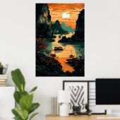 Sonnenaufgang über dem Fluss Poster Kunst, Dichtun (Heimbüro)