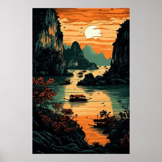Sonnenaufgang über dem Fluss Poster Kunst, Dichtun (Vorne)