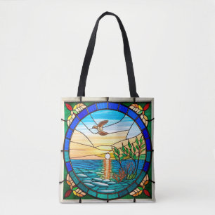 Sonnenaufgang über dem Ozean mit fliegendem Vogel Tasche