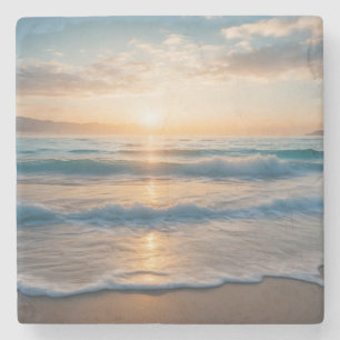 Sonnenaufgang über dem Strand Steinuntersetzer