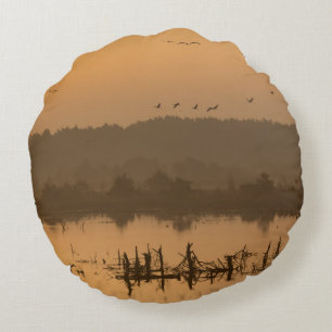Sonnenaufgang über dem Sumpf Rundes Kissen