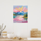 Sonnenaufgang über den Bergen Aquarell Poster (Küche)