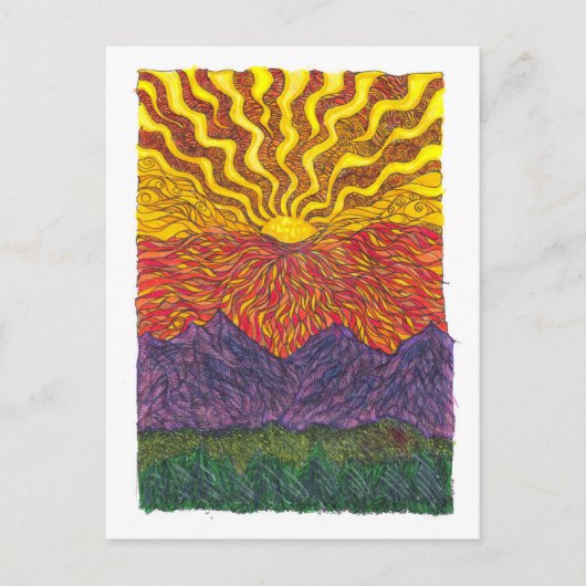 Sonnenaufgang über den Bergen Postkarte (Vorderseite)