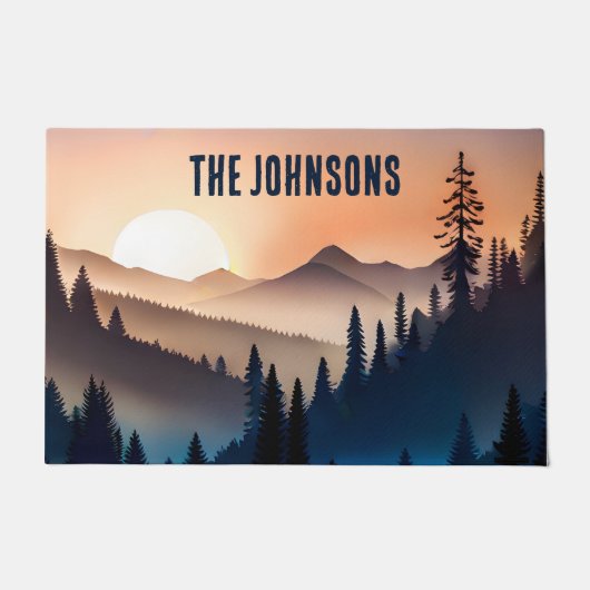 Sonnenaufgang über den Bergen Signatur Fußmatte (Vorderseite)