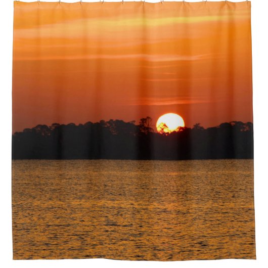 Sonnenaufgang über der Perdido Bay Duschvorhang (Vorderseite)