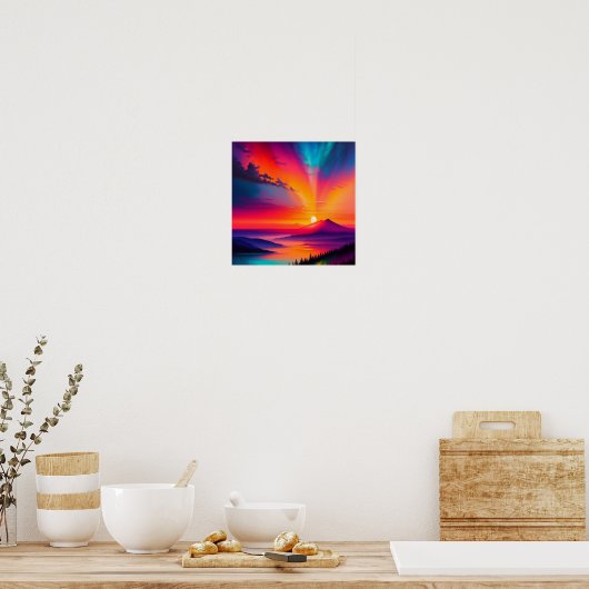 Sonnenaufgang über einem Berg Poster (Küche)