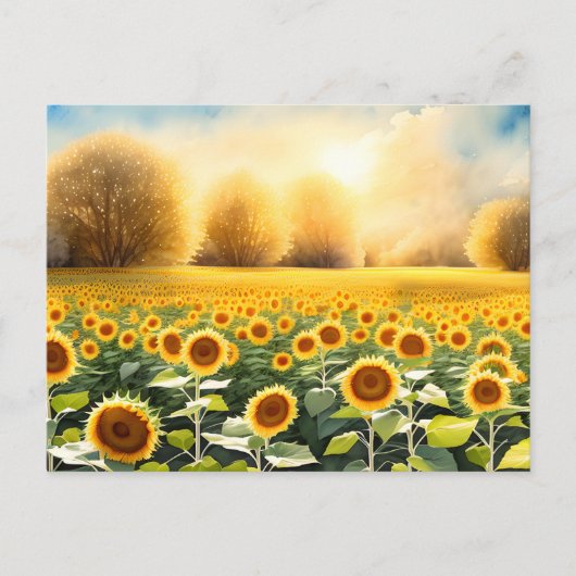 Sonnenaufgang über einem Feld Sonnenblumen Postkar Postkarte (Vorderseite)
