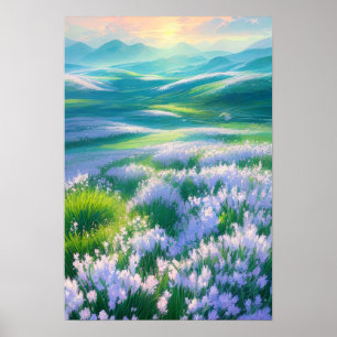 Sonnenaufgang über einem Tal der weißen Blume Poster