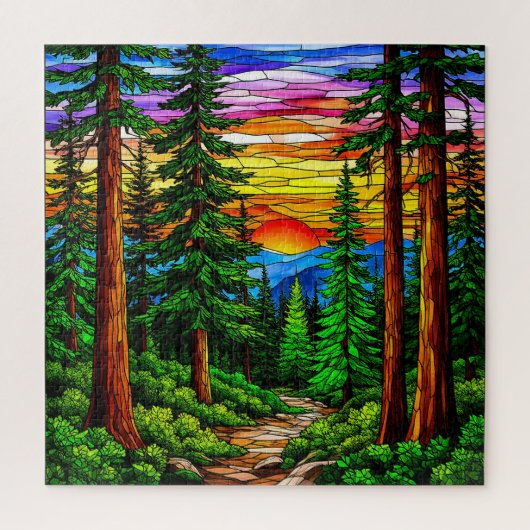 Sonnenaufgang über einer ruhigen Waldlandschaft Puzzle (Vertikal)
