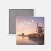 Sonnenaufgang über gefrorenem Fluss mit Windmühlen Magnet (Vorderseite/Rückseite)