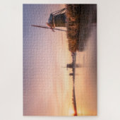 Sonnenaufgang über gefrorenem Fluss mit Windmühlen Puzzle (Vertikal)