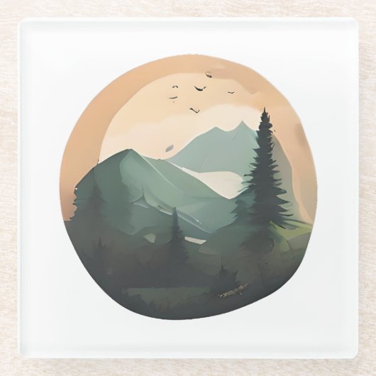 Sonnenaufgang über Gipfeln: Eine ruhige Bergwelt Glasuntersetzer (Vorderseite)