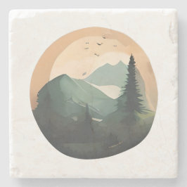 Sonnenaufgang über Gipfeln: Eine ruhige Bergwelt Steinuntersetzer