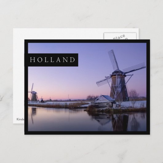 Sonnenaufgang über holländische Windmühlen, Postka Postkarte (Vorne/Hinten)