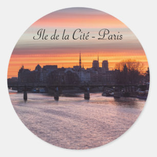 Sonnenaufgang über Ile de la Cite und Notre Dame - Runder Aufkleber