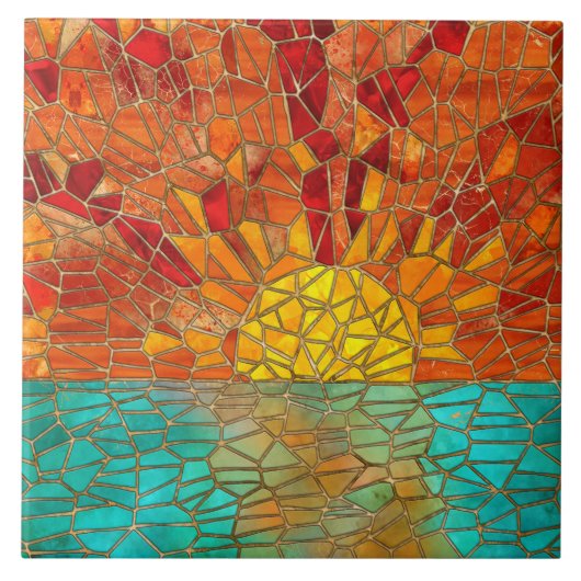 Sonnenaufgang über Meeresmosaikkunst Fliese (Vorderseite)