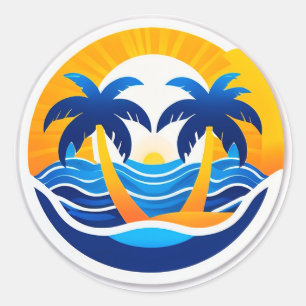 Sonnenaufgang Über Ozeanwellen Emblem Runder Aufkleber