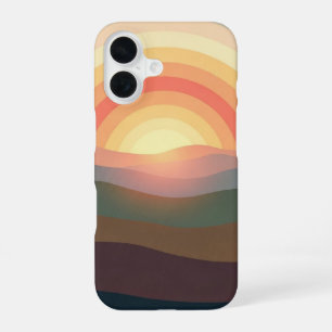 Sonnenaufgang über retro Hügeln iPhone 16 Hülle