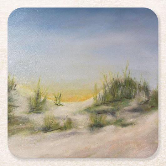 Sonnenaufgang über Sanddünen, originelle Ölmalerei Rechteckiger Pappuntersetzer (Vorderseite)
