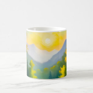 Sonnenaufgang über schneebedeckten Bergen und See Kaffeetasse