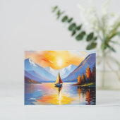 Sonnenaufgang über See und schneebedeckte Berge Postkarte (Stehend Vorderseite)
