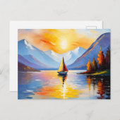 Sonnenaufgang über See und schneebedeckte Berge Postkarte (Vorne/Hinten)
