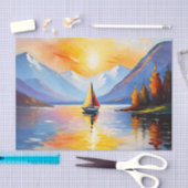 Sonnenaufgang über See und schneebedeckte Berge Seidenpapier (Handwerk)