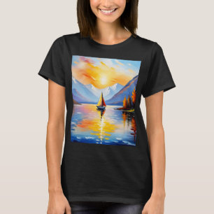 Sonnenaufgang über See und schneebedeckte Berge T-Shirt