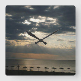 Sonnenaufgang über Strand in Griechenland Landscha Große Wanduhr