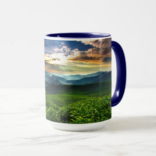 Sonnenaufgang über Tee-Bauernhof Tasse