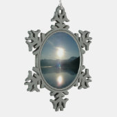 Sonnenaufgang über Uni Fjord Alaska Fotografie Schneeflocken Zinn-Ornament (Links)