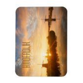 Sonnenaufgang über Windmühlen und einem Fluss in H Magnet (Vertikal)