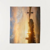 Sonnenaufgang über Windmühlen und einem Fluss in H Wandteppich (Vorderseite)