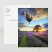 Sonnenaufgang und Heißluftballons über Lavendelfel Postkarte (Vorne/Hinten)