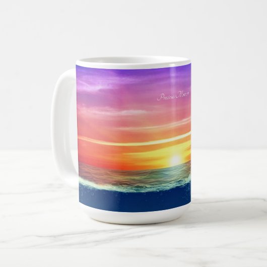 Sonnenaufgang und Kalligrafie Kaffeetasse (Vorderseite Links)
