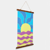 Sonnenaufgang und Wave Abstrakte Kunst Wandteppich Mit Holzrahmen (Gewinkelt)