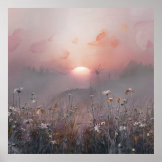 Sonnenaufgang und Wildblumen Poster