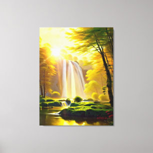 Sonnenaufgang Wasserfall Bäume Fluss Schöne Landsc Leinwanddruck