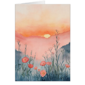 Sonnenaufgang Wildblume Grußkarte - Aquarellfarben