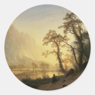 Sonnenaufgang, Yosemite Valley von Albert Bierstad Runder Aufkleber