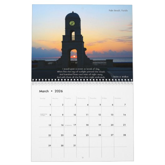 Sonnenaufgänge aus der ganzen Welt mit dem Gedicht Kalender (Mär 2026)