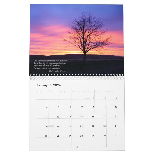 Sonnenaufgänge aus der ganzen Welt mit dem Gedicht Kalender (Jan 2026)