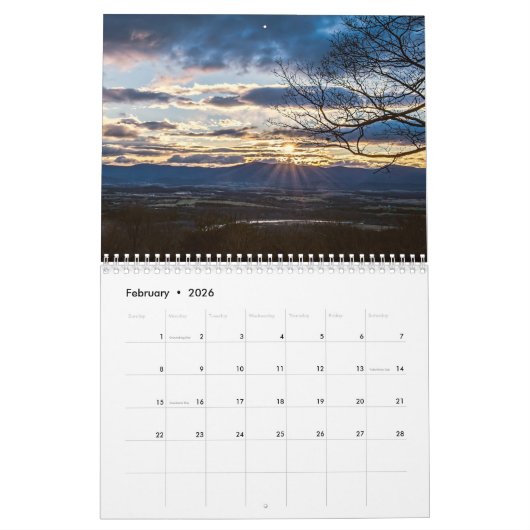 Sonnenaufgänge im Shenandoah-Tal Kalender (Feb 2026)